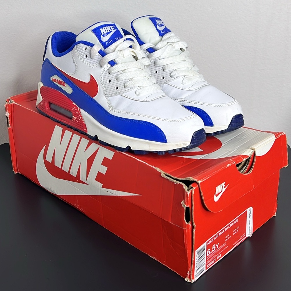 Nike Air Max 90 White and Blue with Red Accents